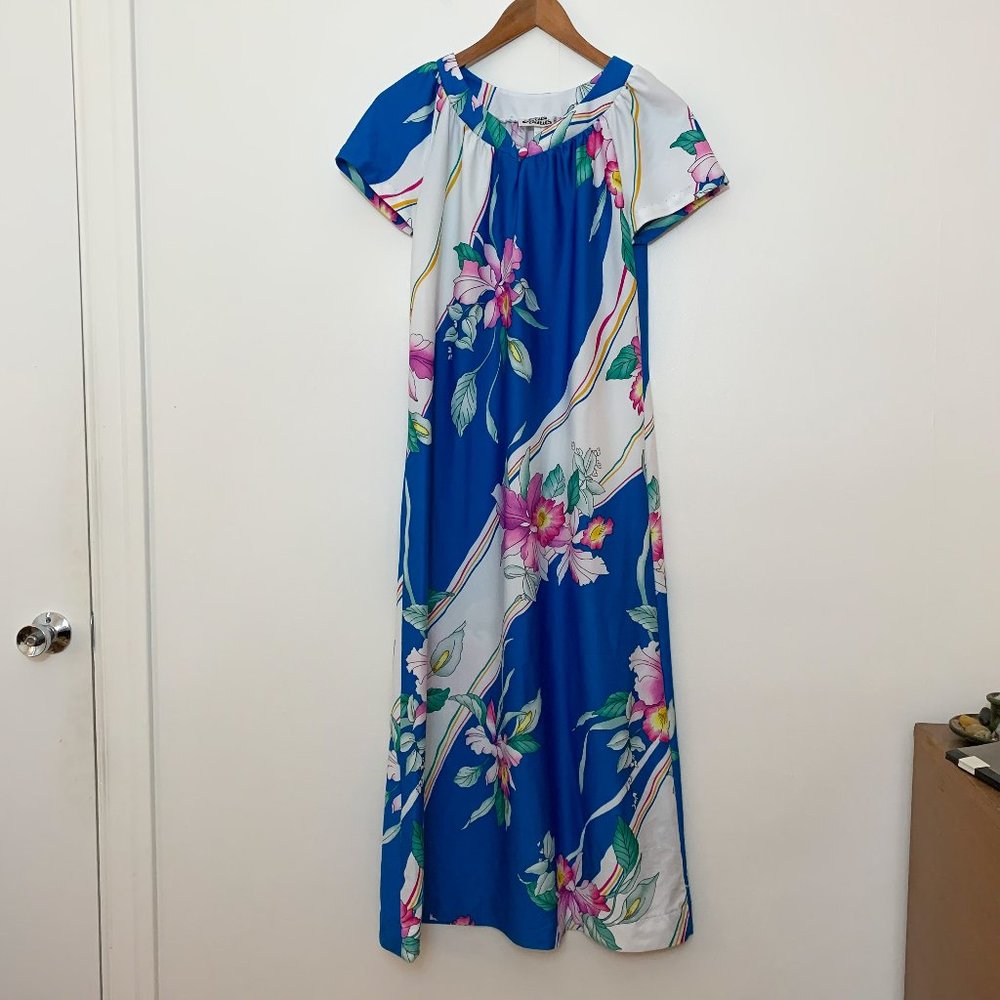 Vintage Hilo Hatties Hawaiian Floral House Dress Tropical Aloha, Size Small